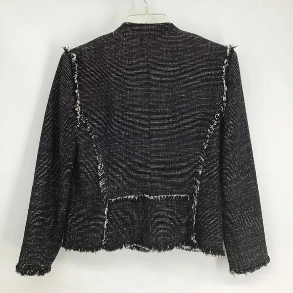 Ann Taylor Tweed Fringe Moto Style Jacket Black/White Career Casual Size Small - Picture 5 of 11
